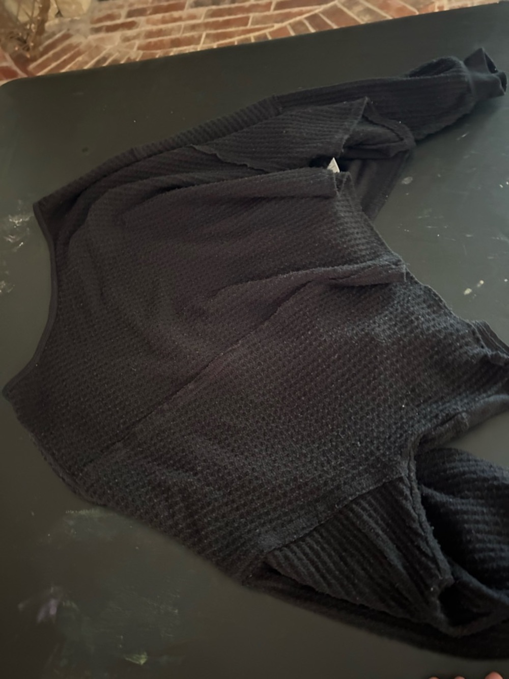 We The Free Black Sweater with Ivory Rib and Tan Accent